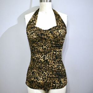 Cataluna 50s style ruched leopard pinup swimsuit M